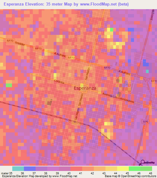 Esperanza,Argentina Elevation Map