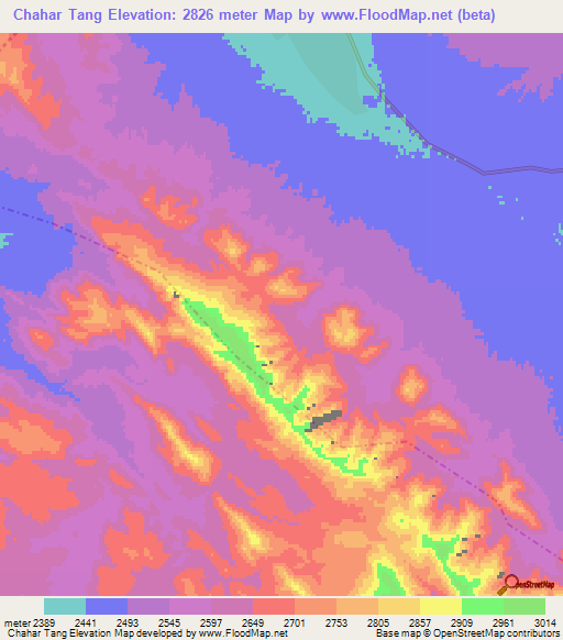 Chahar Tang,Iran Elevation Map
