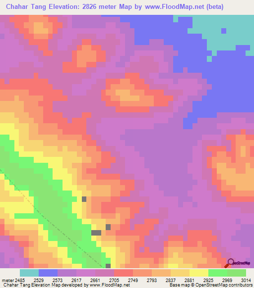 Chahar Tang,Iran Elevation Map