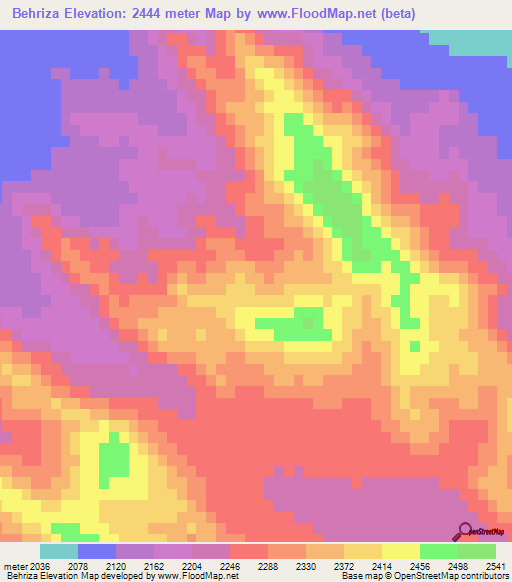Behriza,Iran Elevation Map