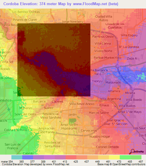 Cordoba,Argentina Elevation Map