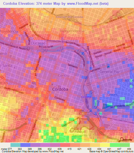 Cordoba,Argentina Elevation Map
