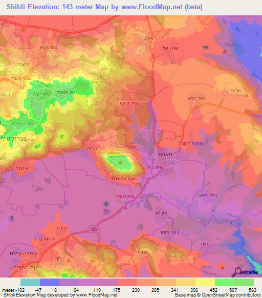Shibli,Israel Elevation Map