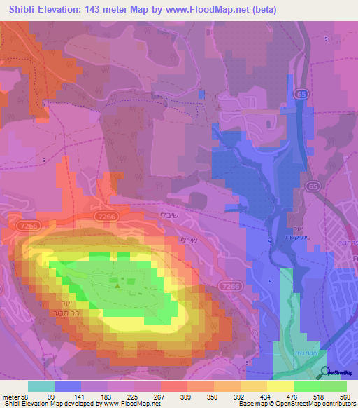 Shibli,Israel Elevation Map