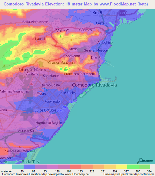 Comodoro Rivadavia,Argentina Elevation Map
