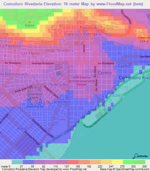 Comodoro Rivadavia,Argentina Elevation Map