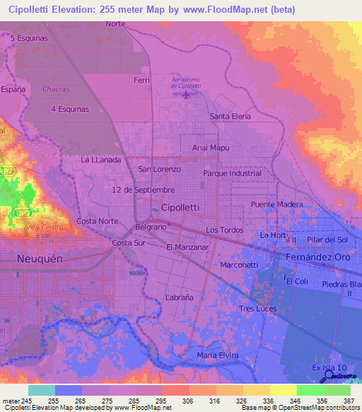 Cipolletti,Argentina Elevation Map