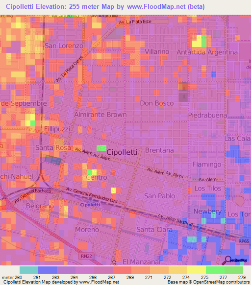 Cipolletti,Argentina Elevation Map