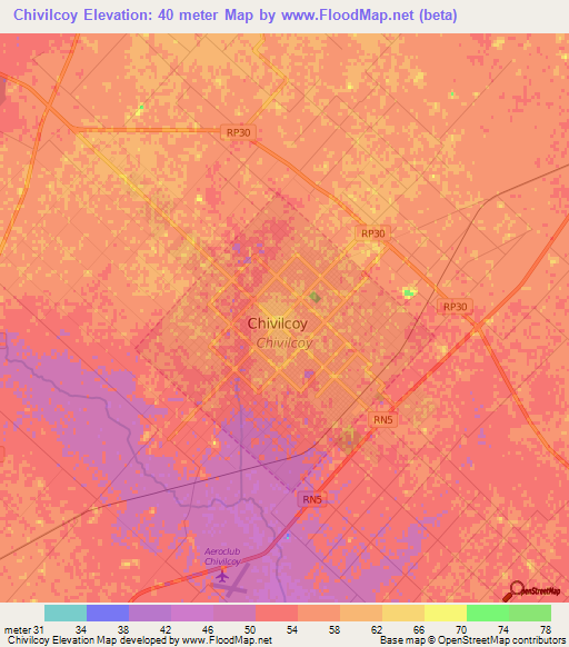 Chivilcoy,Argentina Elevation Map
