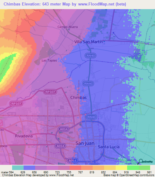 Chimbas,Argentina Elevation Map