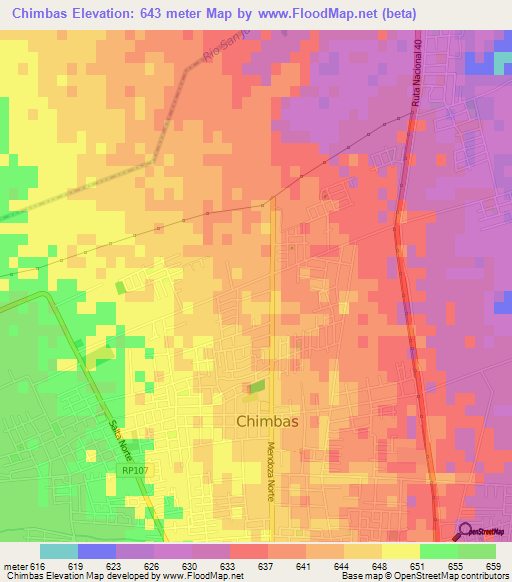 Chimbas,Argentina Elevation Map