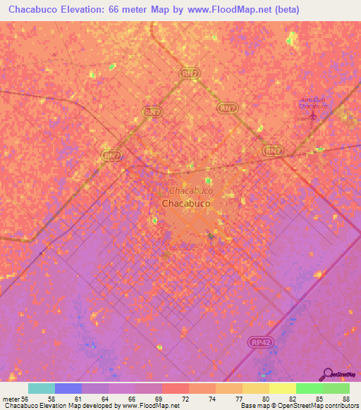 Chacabuco,Argentina Elevation Map