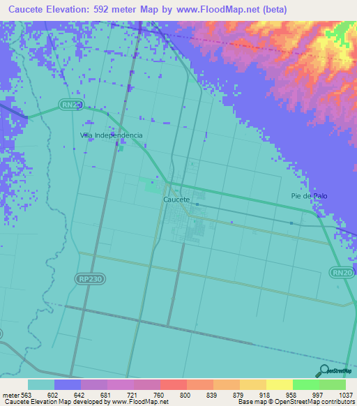 Caucete,Argentina Elevation Map