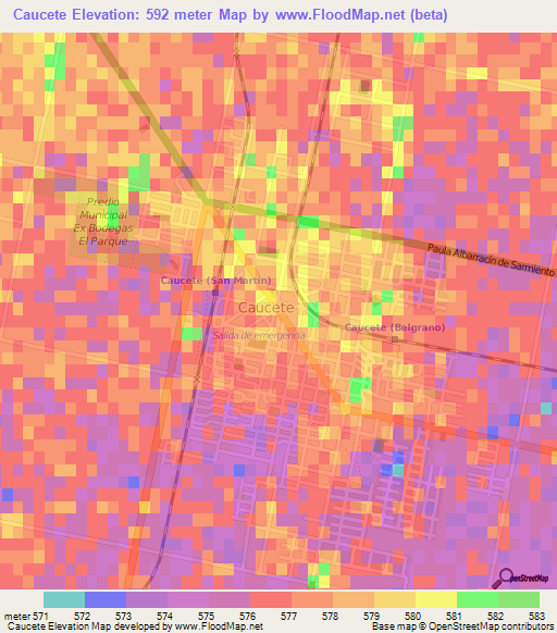 Caucete,Argentina Elevation Map