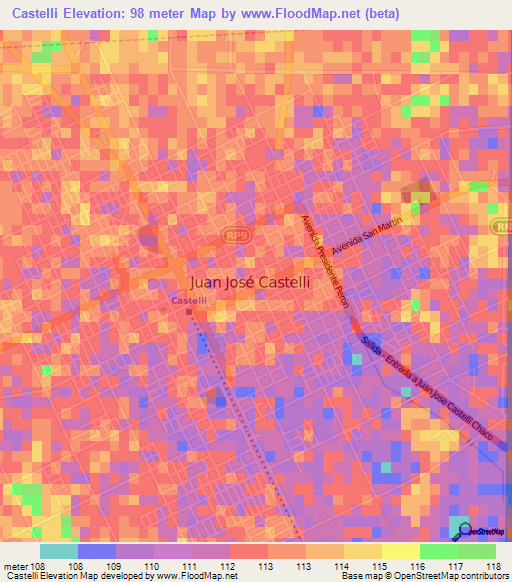 Castelli,Argentina Elevation Map