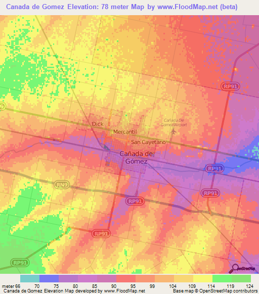 Canada de Gomez,Argentina Elevation Map