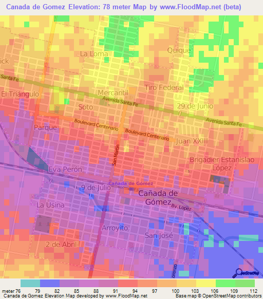 Canada de Gomez,Argentina Elevation Map