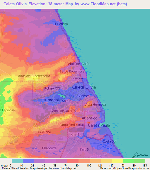 Caleta Olivia,Argentina Elevation Map