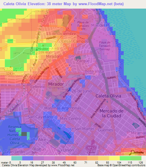 Caleta Olivia,Argentina Elevation Map