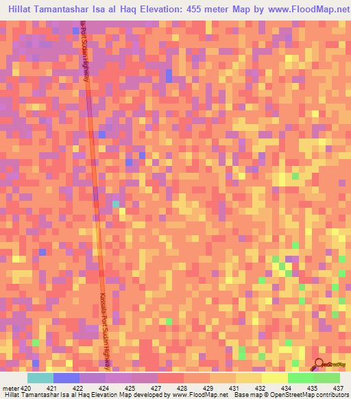 Hillat Tamantashar Isa al Haq,Sudan Elevation Map