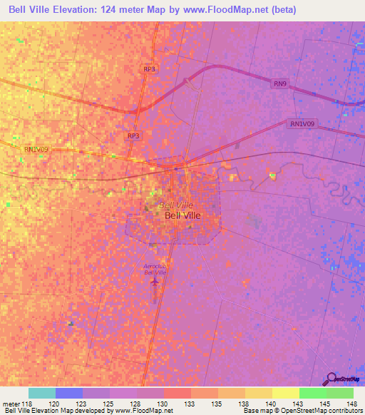 Bell Ville,Argentina Elevation Map