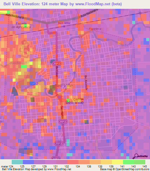 Bell Ville,Argentina Elevation Map