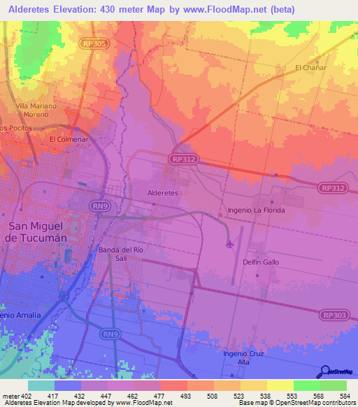 Alderetes,Argentina Elevation Map