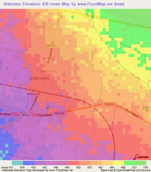 Alderetes,Argentina Elevation Map
