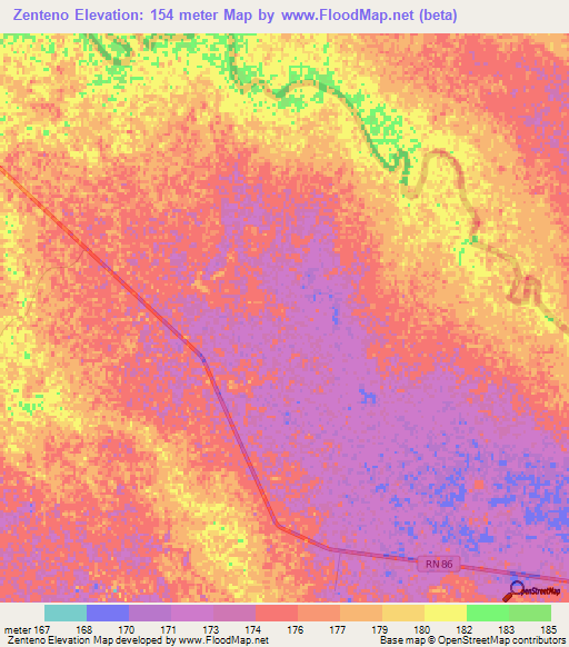 Zenteno,Paraguay Elevation Map