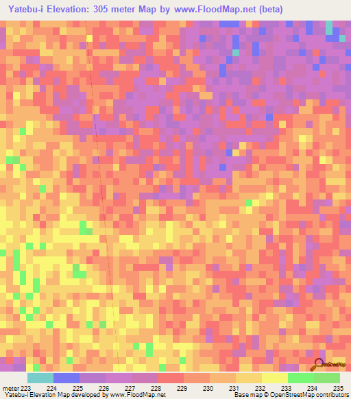 Yatebu-i,Paraguay Elevation Map