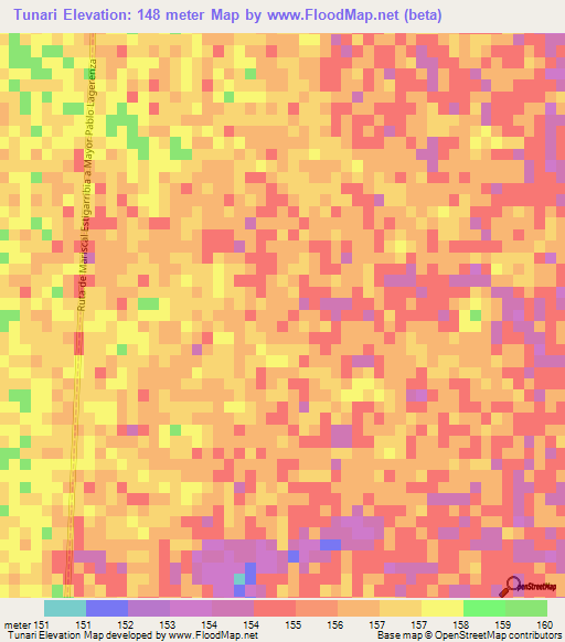 Tunari,Paraguay Elevation Map