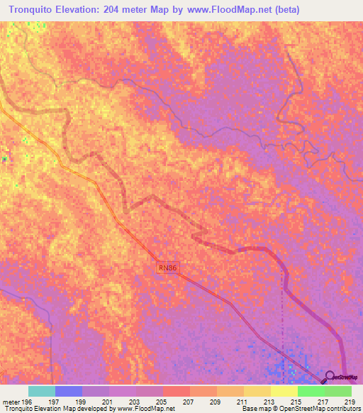 Tronquito,Paraguay Elevation Map