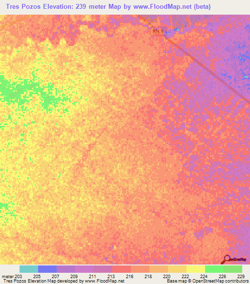 Tres Pozos,Paraguay Elevation Map