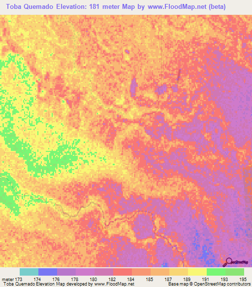 Toba Quemado,Paraguay Elevation Map