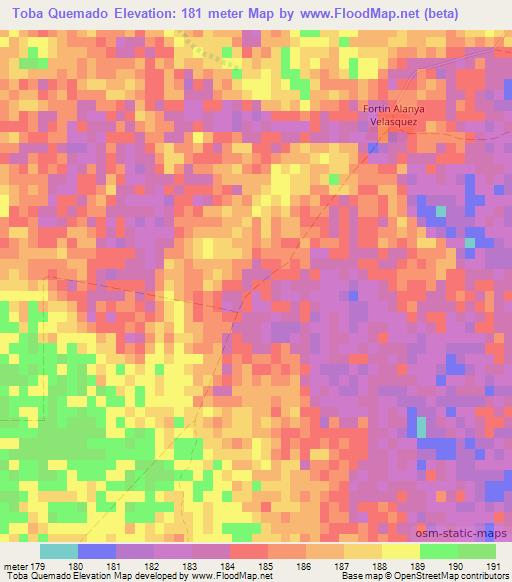 Toba Quemado,Paraguay Elevation Map