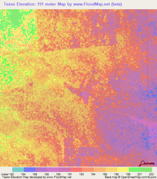 Tezen,Paraguay Elevation Map