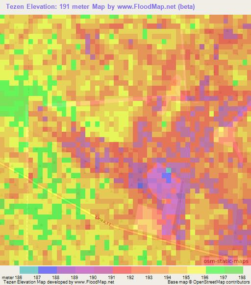 Tezen,Paraguay Elevation Map