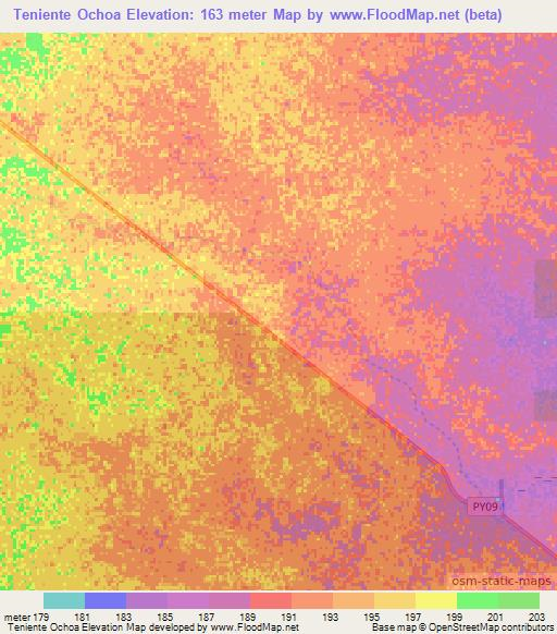 Teniente Ochoa,Paraguay Elevation Map
