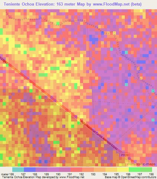 Teniente Ochoa,Paraguay Elevation Map