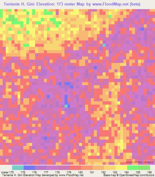 Teniente H. Gini,Paraguay Elevation Map
