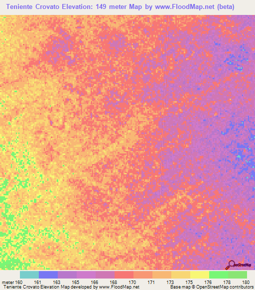 Teniente Crovato,Paraguay Elevation Map