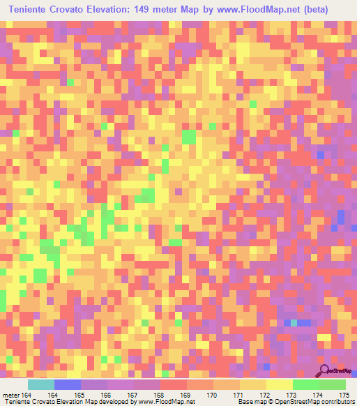 Teniente Crovato,Paraguay Elevation Map