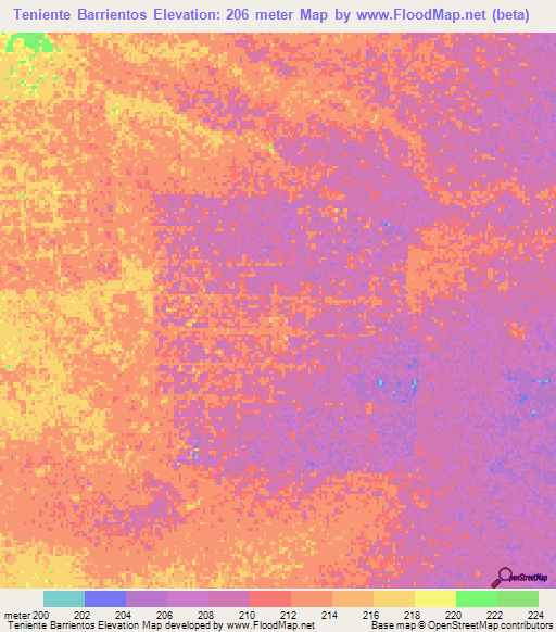 Teniente Barrientos,Paraguay Elevation Map