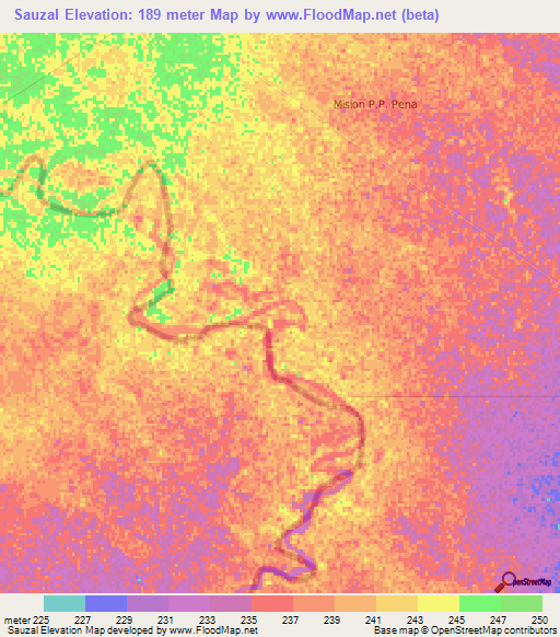 Sauzal,Paraguay Elevation Map
