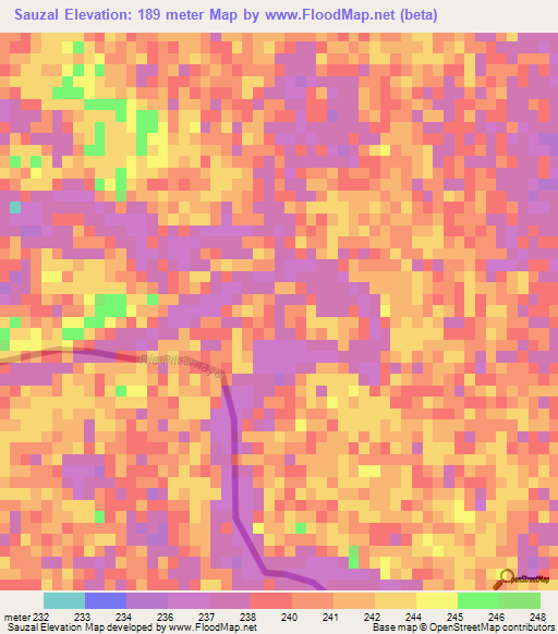 Sauzal,Paraguay Elevation Map