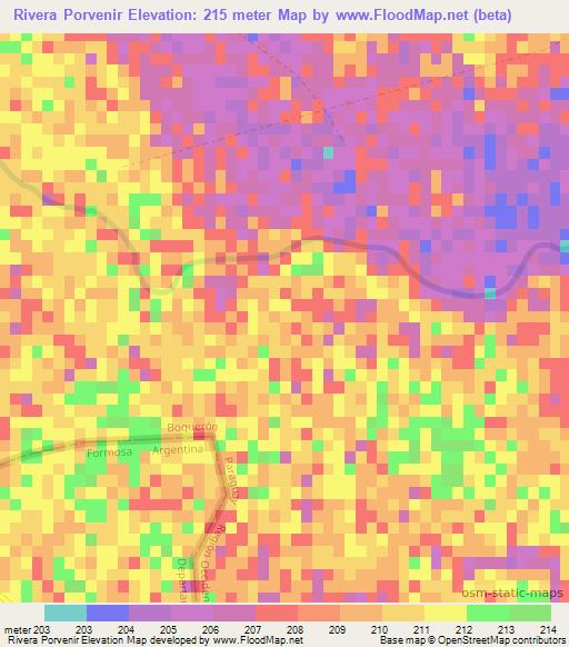 Rivera Porvenir,Paraguay Elevation Map