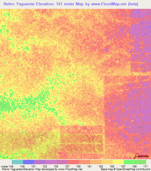 Retiro Yaguarete,Paraguay Elevation Map