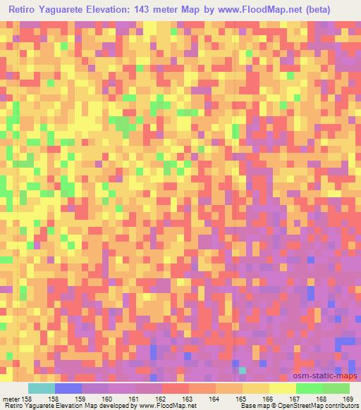 Retiro Yaguarete,Paraguay Elevation Map