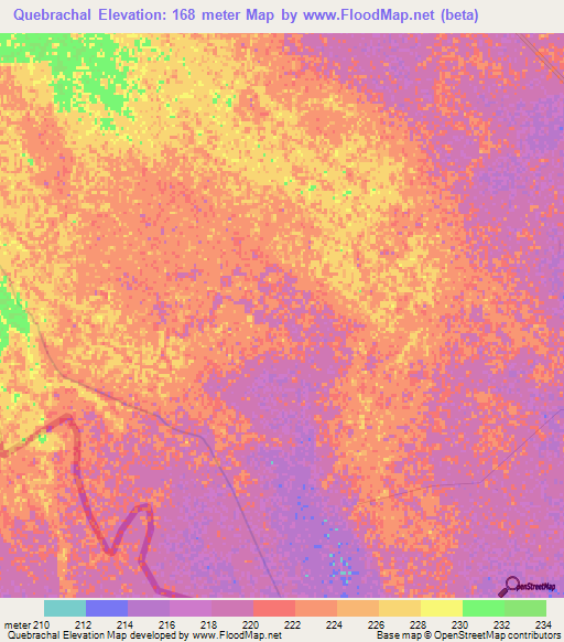 Quebrachal,Paraguay Elevation Map