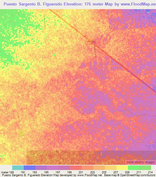 Puesto Sargento B. Figueredo,Paraguay Elevation Map